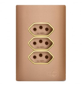 Conjunto Tomada Tripla 10A 4x2 - Novara Ouro Rose Gold